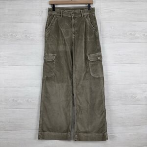 American Eagle Corduroy Cargo Pants Women 6 Green High Rise Baggy Wide Leg